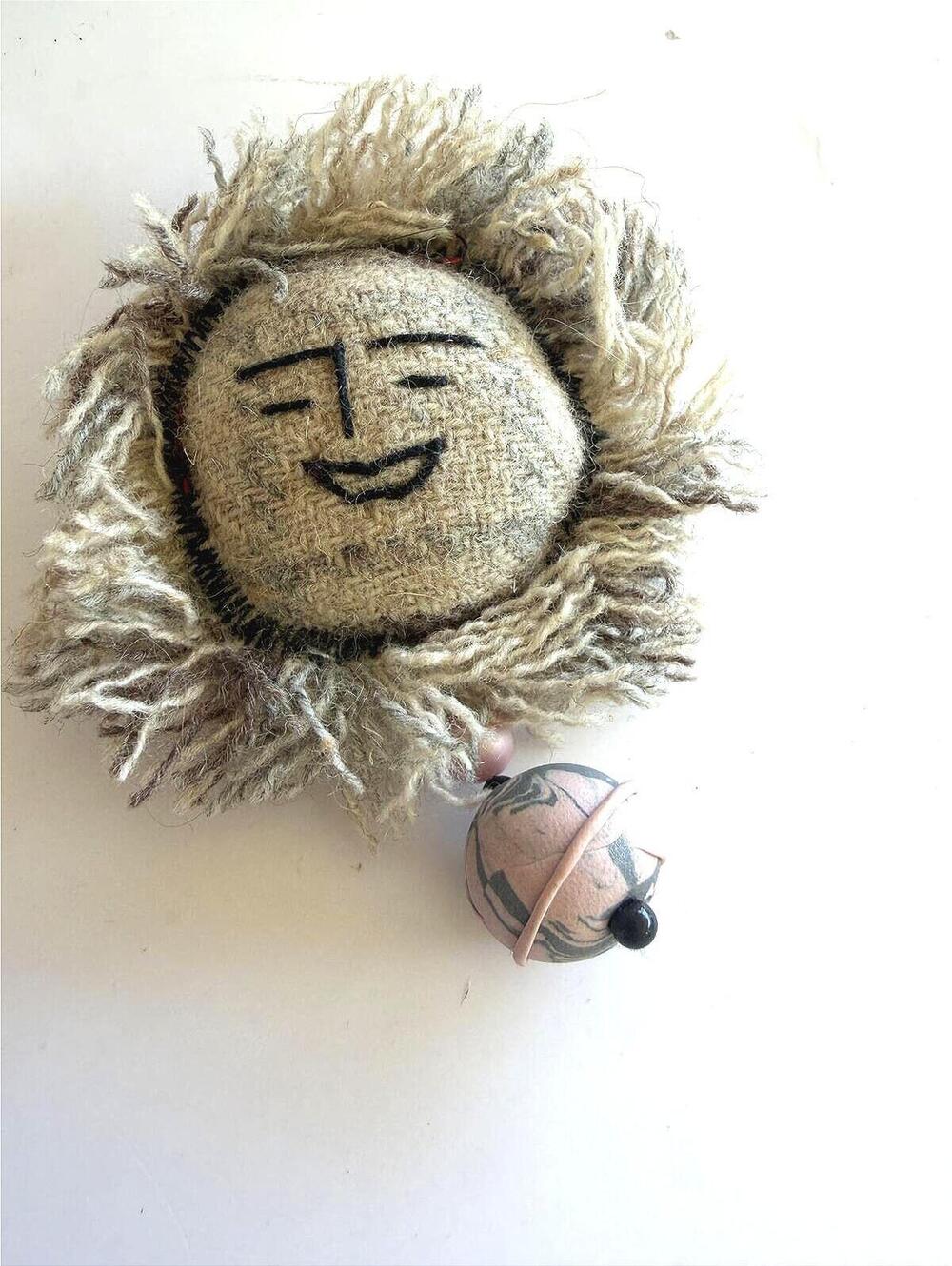 Handmade Wool Face Ornament with Bell Large